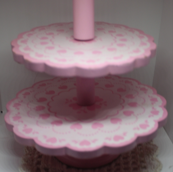 Vintage 2 Tier Pink & White Dessert Display Stand - Picture 4 of 17